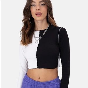 Adika black and white stitched crop top. Size: medium